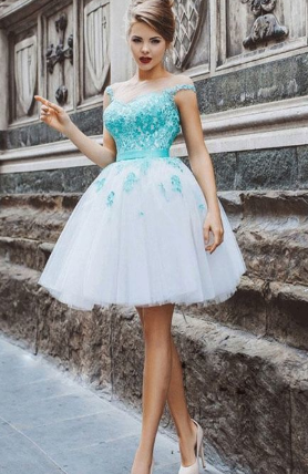 A-Line Illusion Cap Sleeves Keyhole Back Up White Tulle With Melody Homecoming Dresses Lace Green Appliques DH790