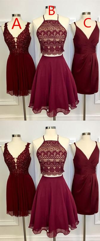 Two Piece Square Knee-Length Angie Homecoming Dresses Lace Burgundy With CD804