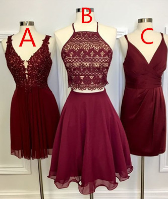 Two Piece Square Knee-Length Angie Homecoming Dresses Lace Burgundy With CD804