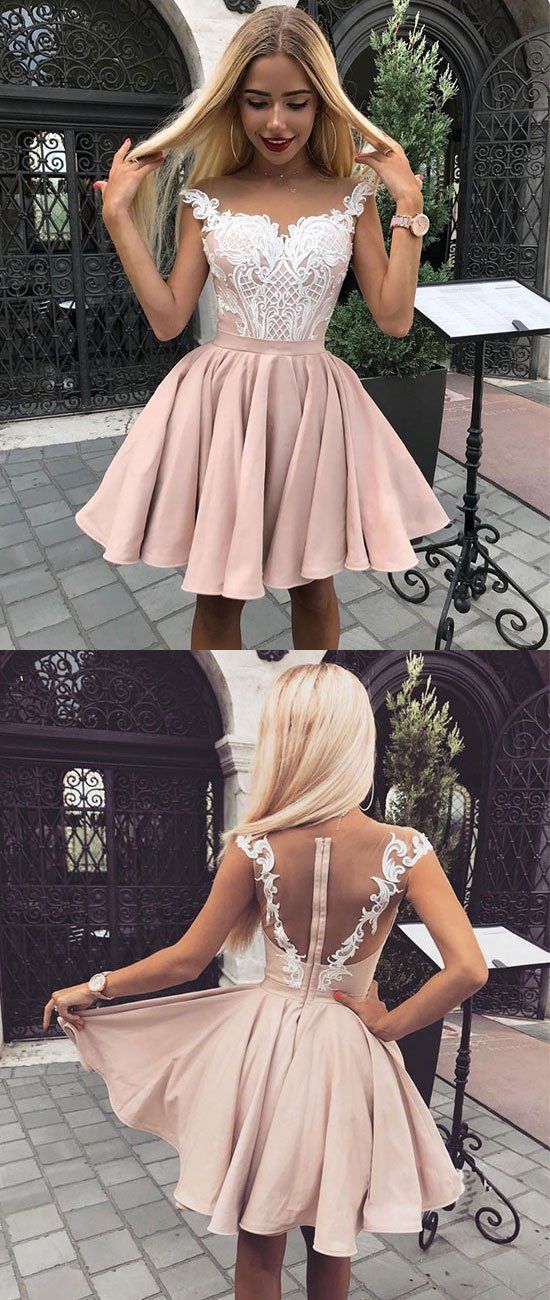 Homecoming Dresses Jordin Lace Pink Cute Short Dress Formal Dress CD86