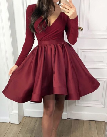 Carlie Homecoming Dresses Satin Long Sleeves Ruffles CD868