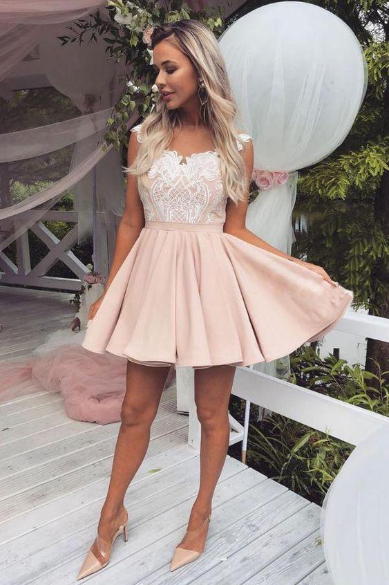 Homecoming Dresses Jordin Lace Pink Cute Short Dress Formal Dress CD86