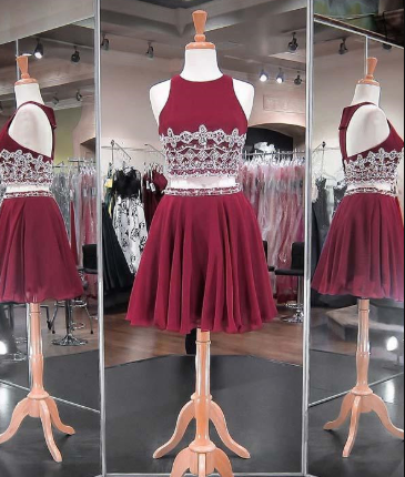 Two Piece Beadings Skirt Fashion Homecoming Dresses Hadley Chiffon Style Short Party Gowns CD878