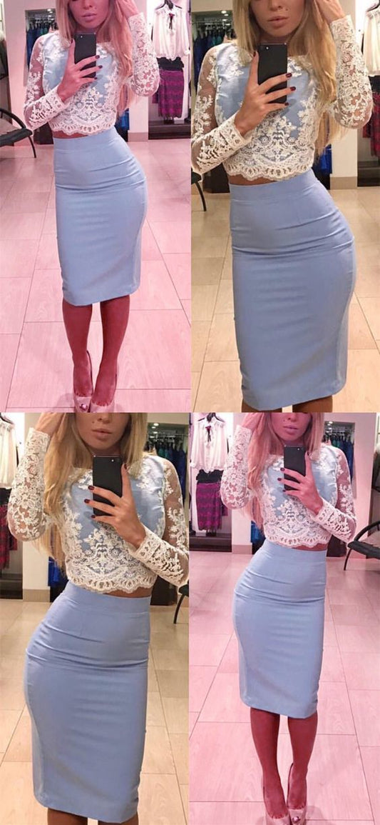 Long Sleeves Homecoming Dresses Lace Kirsten Crop Top Dresses Short Elegant CD880