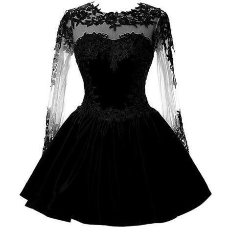 Long Sleeve Felicity Homecoming Dresses Satin Black Short With Appliques CD8930