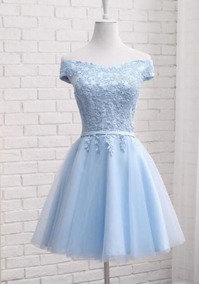 Micaela Lace Homecoming Dresses Off Shoulder Fluffy Puffy Tulle Bridemaid Midi Dress CD9169