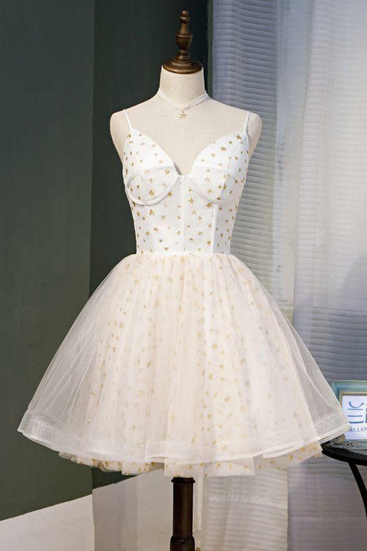 Cute Straps Sweetheart -Up Party Dress Abril Ivory Lace Homecoming Dresses A Line Short Dress DH9198