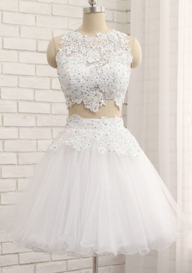 Lace Homecoming Dresses Two Pieces Cailyn White Tulle Short Dress CD931