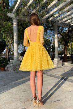 Sexy Backless Long Sleeve Tatiana Homecoming Dresses Round Neck Dots Printed Princess Dress CD9673