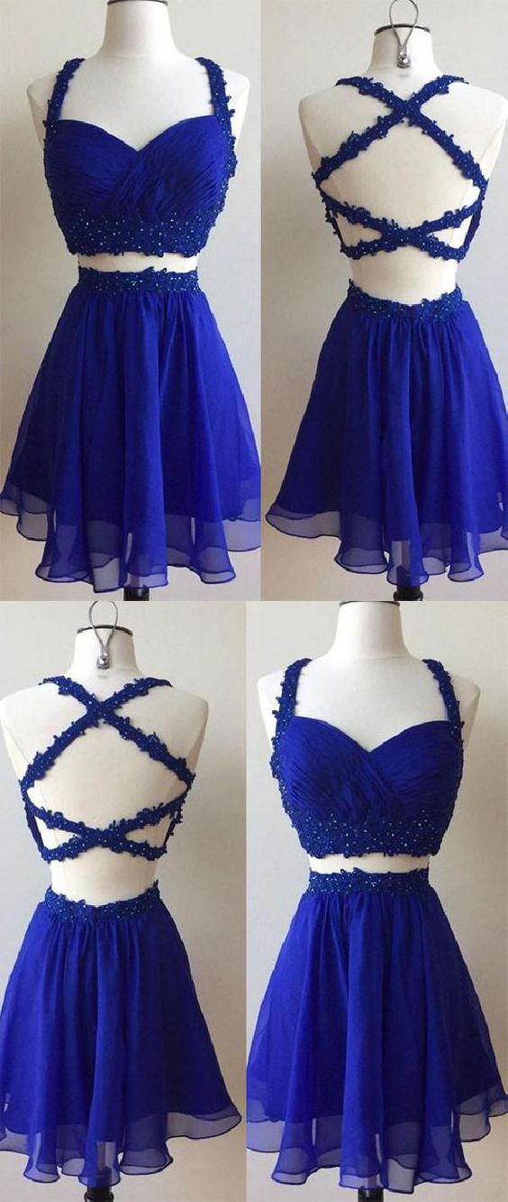 Blue Dress Cute Two Piece Homecoming Dresses Sabrina CD99