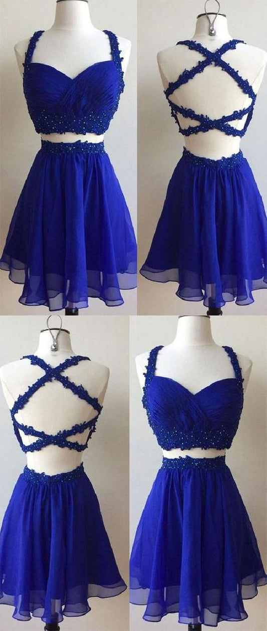 Blue Dress Cute Two Piece Homecoming Dresses Sabrina CD99