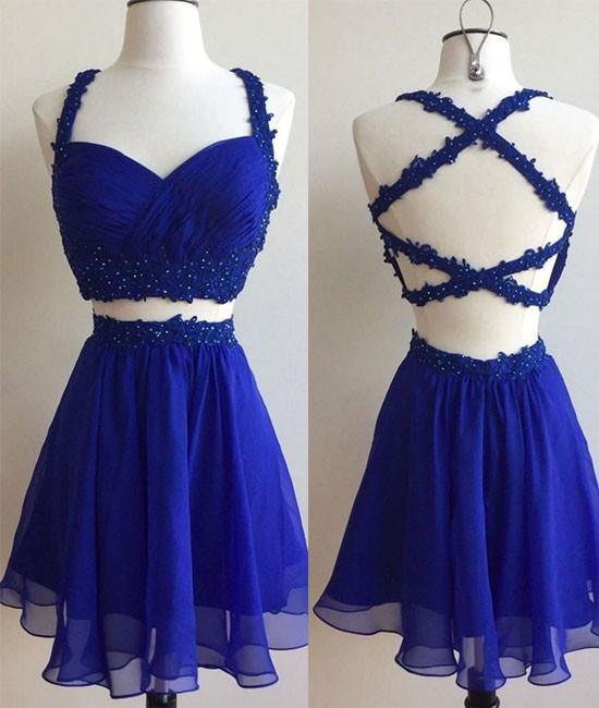 Blue Dress Cute Two Piece Homecoming Dresses Sabrina CD99