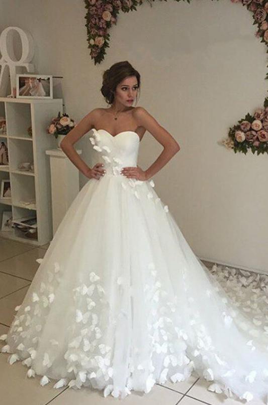 Cheap Sweetheart Tulle Wedding Dresses Beautiful Butterfly Beach Bridal Dresses