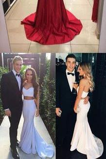 Fabulous Two Piece Red Halter Sleeveless Sweep Train with Beading Prom Dresses JS730