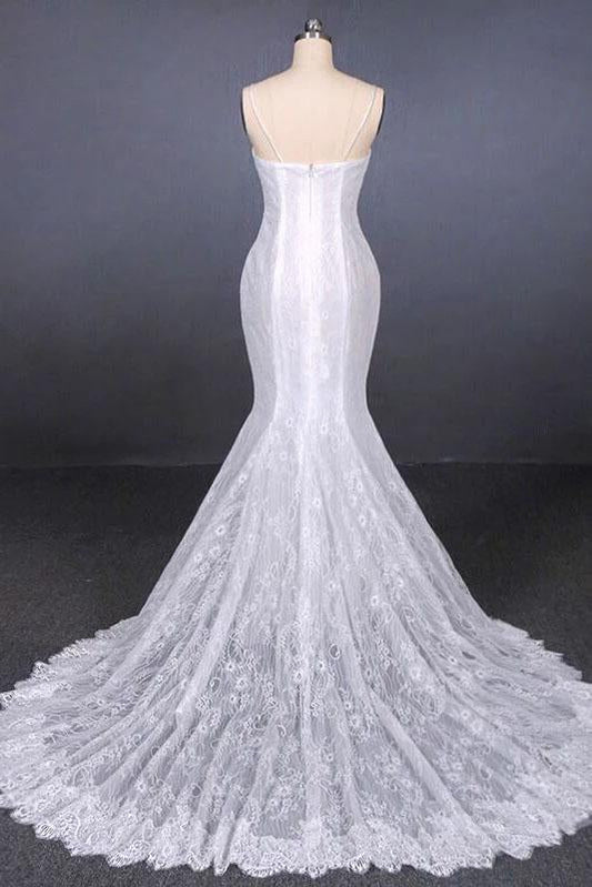 Charming Mermaid Spaghetti Straps Ivory Sweetheart Wedding Dresses with Applique SJS15109