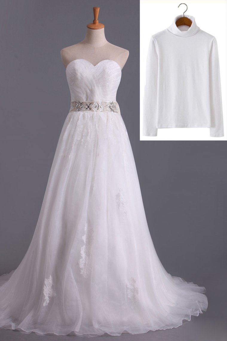 Muslim Wedding Dresses Sweetheart Ball Gown Sweep/Brush Train Organza With Beading&Sequince