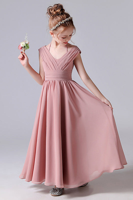 A Line Chiffon Sleeveless Flower Girl Dresses With Pleats