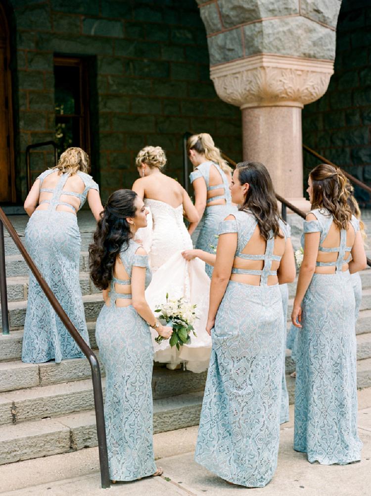 Mermaid Lace Baby Blue V Neck Bridesmaid Dresses for Wedding SJS15653