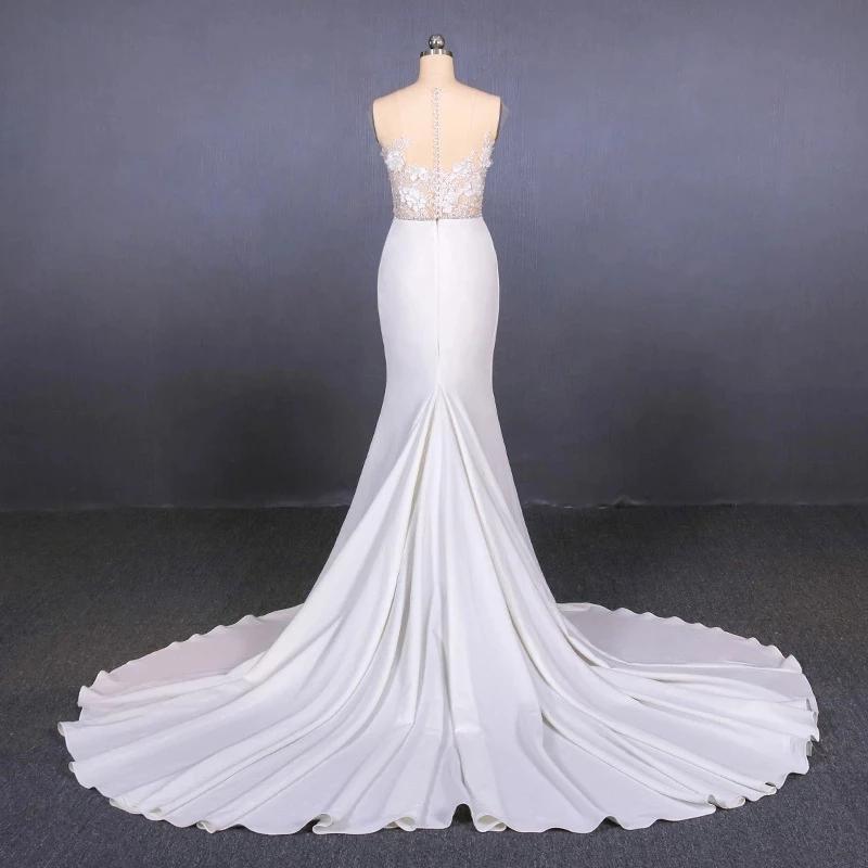 Mermaid Sheer Neck Mermaid Long Wedding Dress with Appliques, Wedding Gowns SJS15265