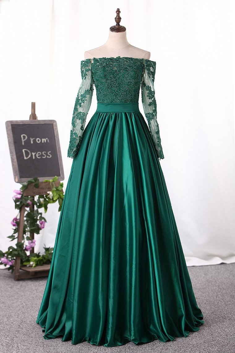 2024 Off The Shoulder Long Sleeves Evening Dresses A-Line Stretchy Satin