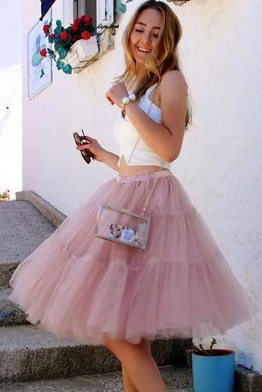 Cute Two Piece A Line Short Tulle Ruffles Scoop Knee Length Homecoming Dresses