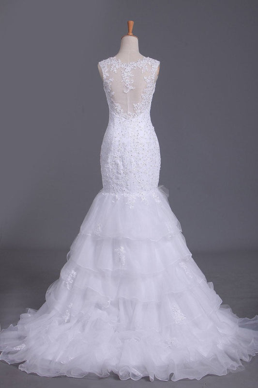 Wedding Dresses Straps Organza With Applique And Beads Mermaid