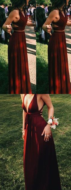 Fashion Long V-Neck Two Piece Floor Length A-Line Sleeveless Halter Prom Dresses JS765