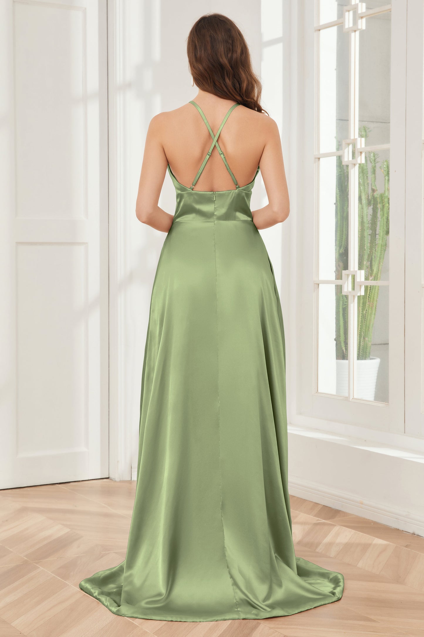 Column Halter Soft Satin Bridesmaid Dress with Pockets