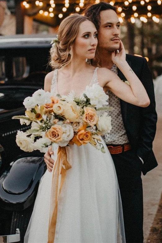 Elegant A Line Tulle Ivory V Neck Wedding Dresses With Pearls, V Back Beach Bridal Dresses SJS15153