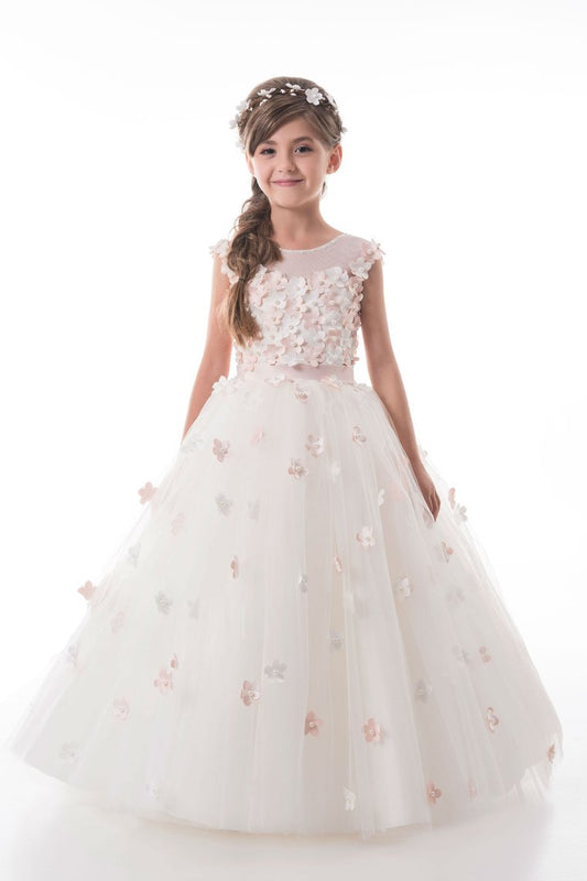 2024 A Line Flower Girl Dresses Scoop Tulle With Handmade Flowers Lace Up