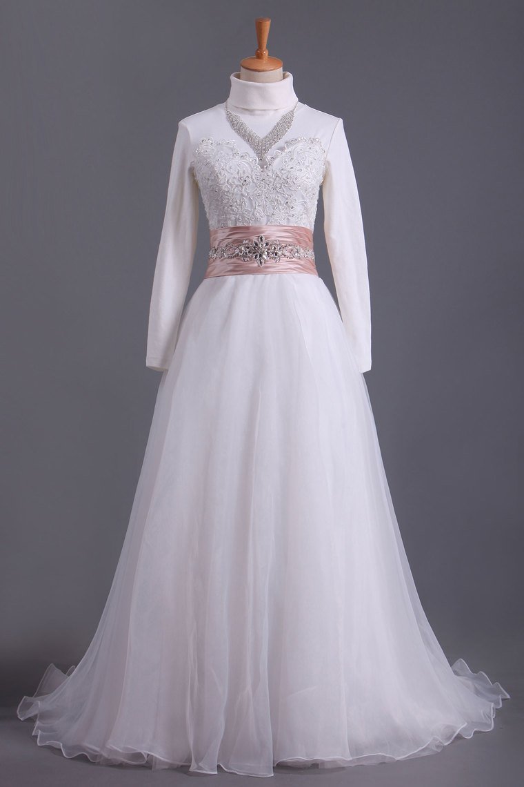 Muslim Wedding Dresses Sweetheart A Line With Applique And Beads Organza