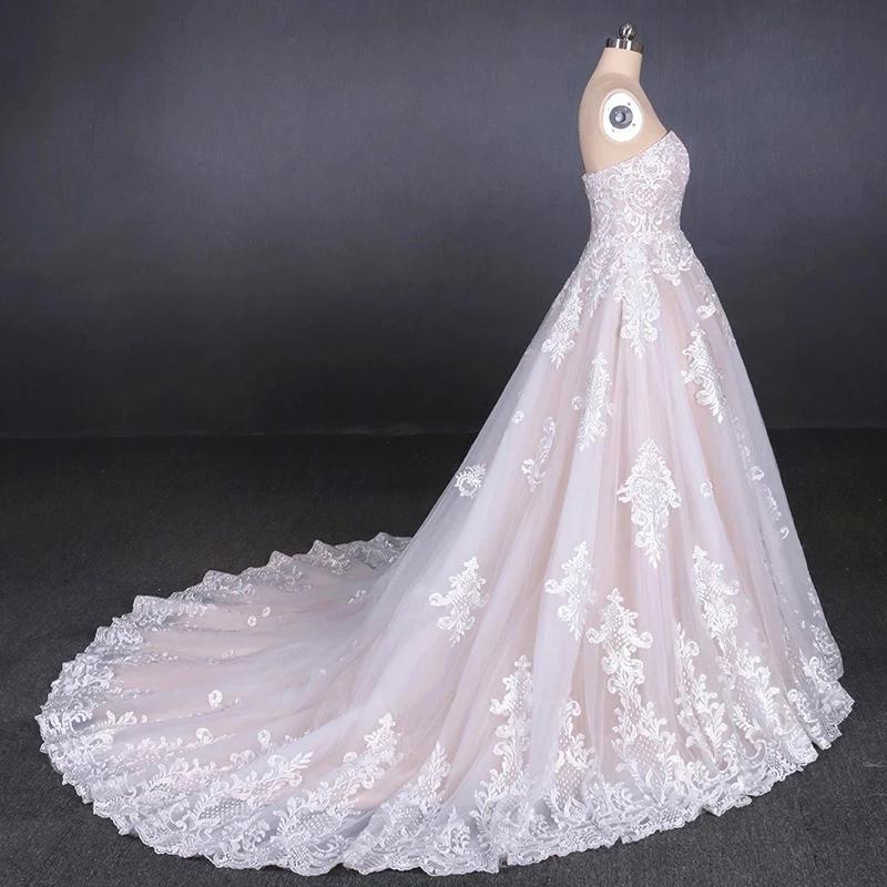 Ball Gown Strapless Wedding Dresses with Lace Applique, Lace Up Bridal Dress SJS15071