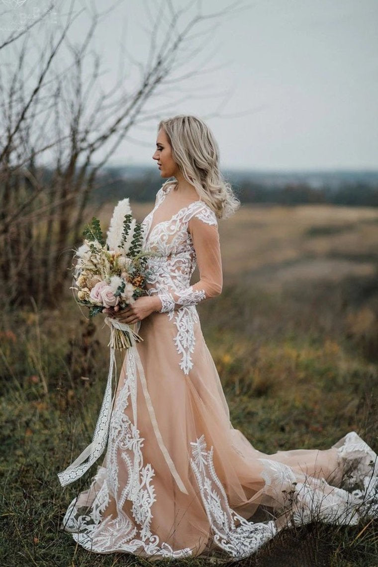 Long Sleeves Boho Wedding Dress With Appliques Mermaid SJSP22A7X4E