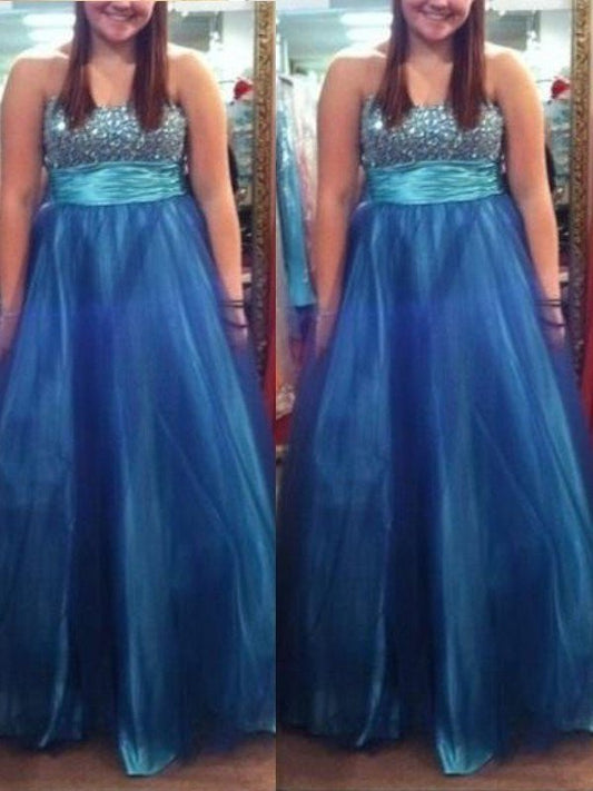 Floor-Length Tulle Sweetheart A-Line/Princess Beading Sleeveless Plus Size Dresses