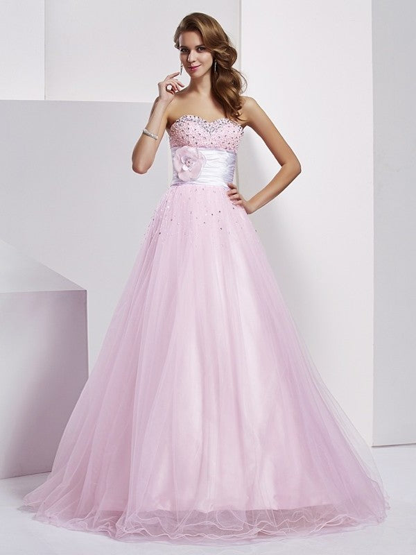 Elastic Beading Long Sleeveless Woven Strapless Gown Ball Satin Quinceanera Dresses