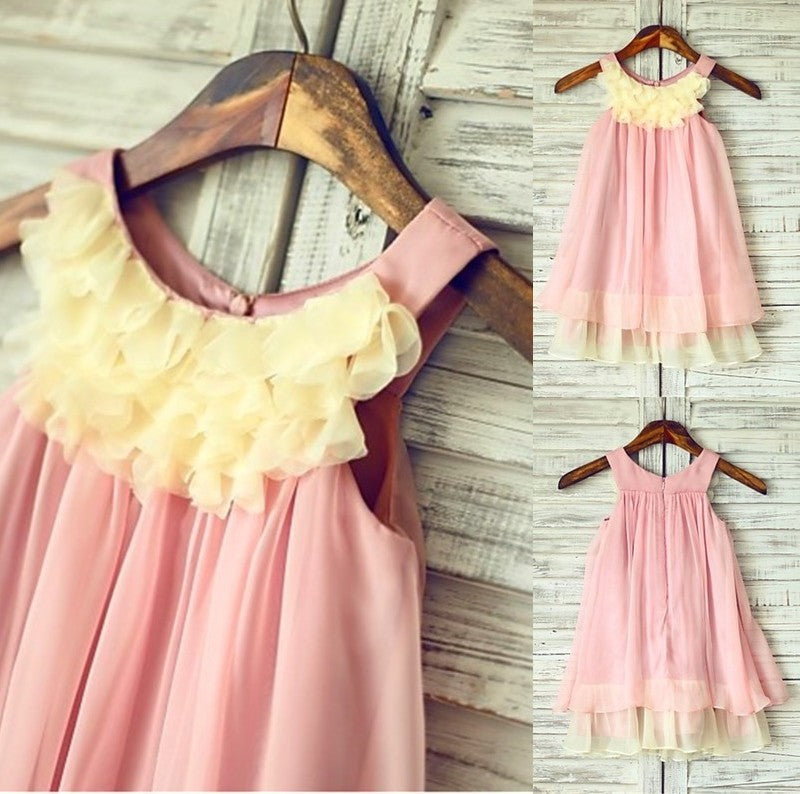 A-line/Princess Chiffon Tea-Length Straps Ruched Sleeveless Flower Girl Dresses