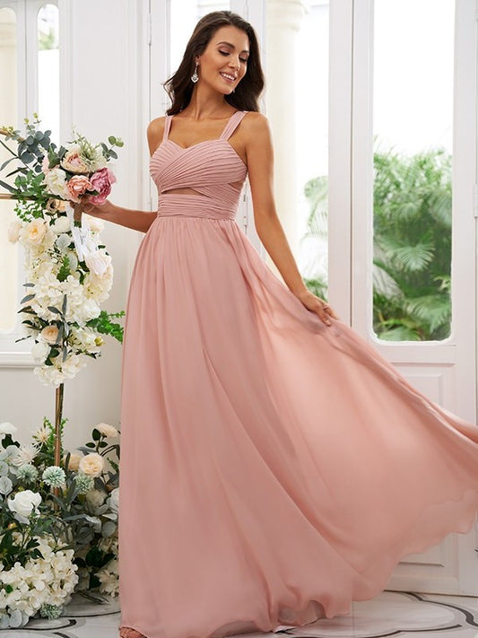 A-Line/Princess Chiffon Ruched Sleeveless Straps Floor-Length Bridesmaid Dresses