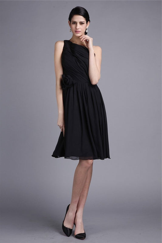 Pleats Sheath/Column One-Shoulder Sleeveless Short Chiffon Bridesmaid Dresses