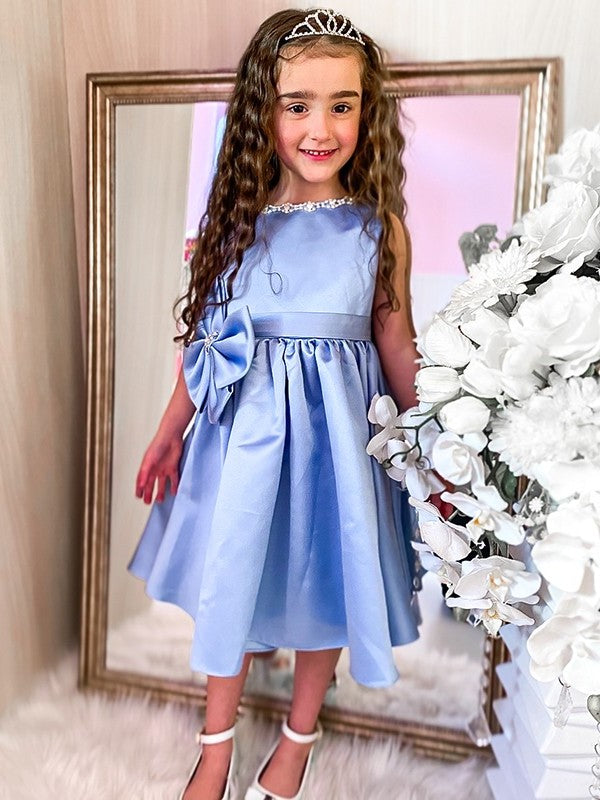 Bowknot Knee-Length A-Line/Princess Scoop Sleeveless Satin Flower Girl Dresses