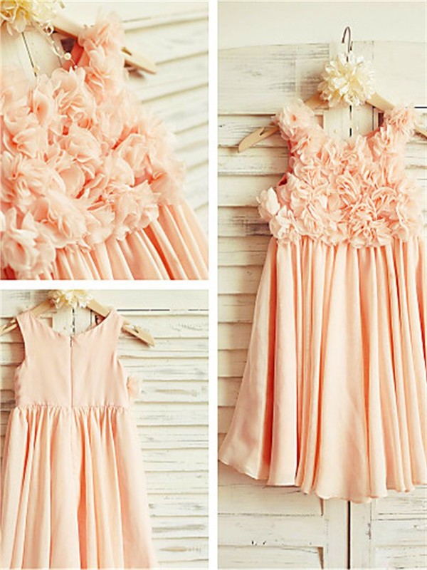 Straps Chiffon Tea-Length Ruched Sleeveless A-line/Princess Flower Girl Dresses