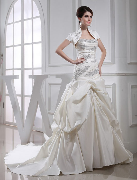 Long Beading Sleeveless Satin Trumpet/Mermaid Strapless Wedding Dresses