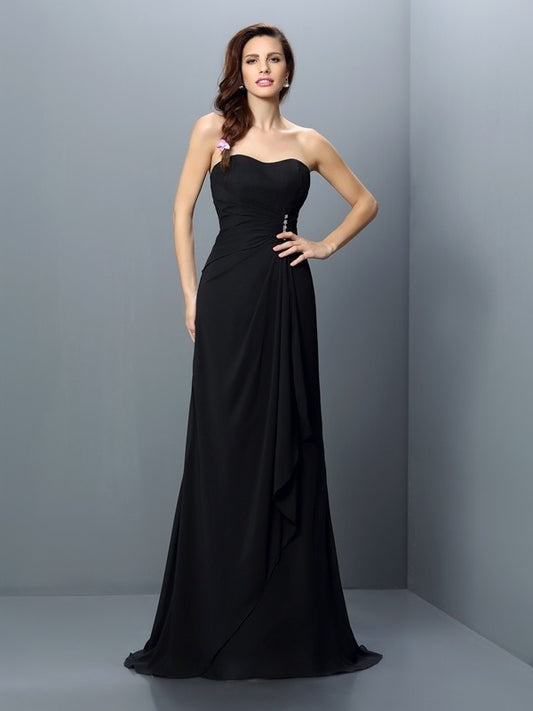 Pleats Long Trumpet/Mermaid Strapless Sleeveless Chiffon Bridesmaid Dresses