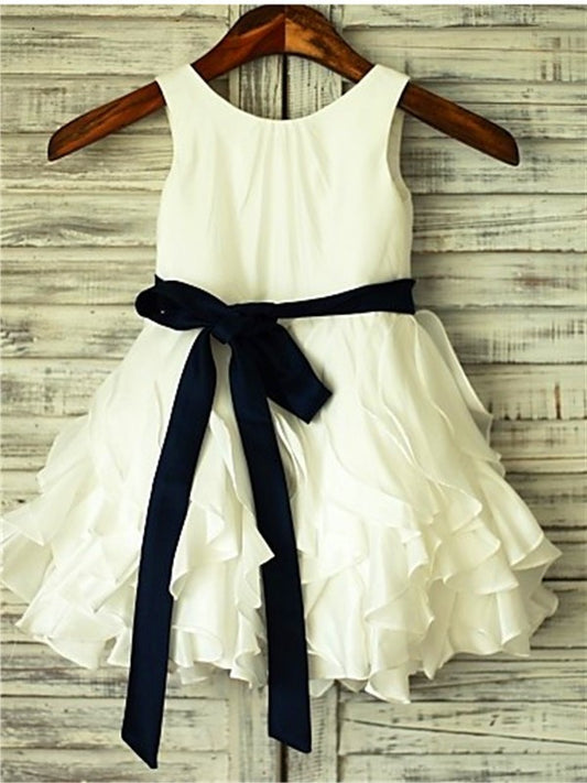 Bowknot A-line/Princess Taffeta Sleeveless Tea-Length Scoop Flower Girl Dresses