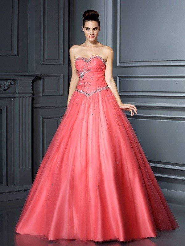 Long Beading Ball Gown Sleeveless Sweetheart Net Quinceanera Dresses