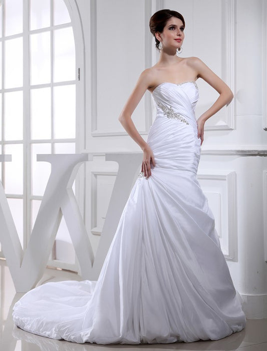 Long Beading Trumpet/Mermaid Taffeta Wedding Dresses