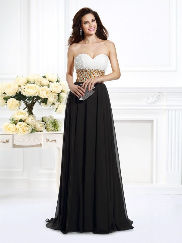 Sweetheart Beading Sleeveless A-Line/Princess Long Chiffon Dresses