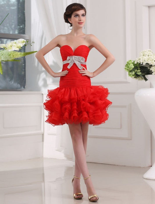 A-Line/Princess Beading Payton Sweetheart Sleeveless Homecoming Dresses Short Organza Cocktail Dresses