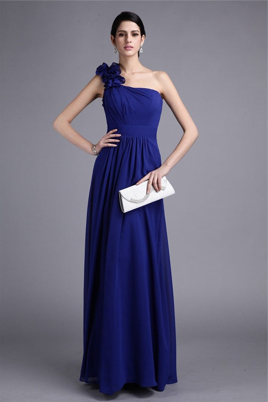 One-Shoulder Long Sheath/Column Pleats Sleeveless Chiffon Bridesmaid Dresses