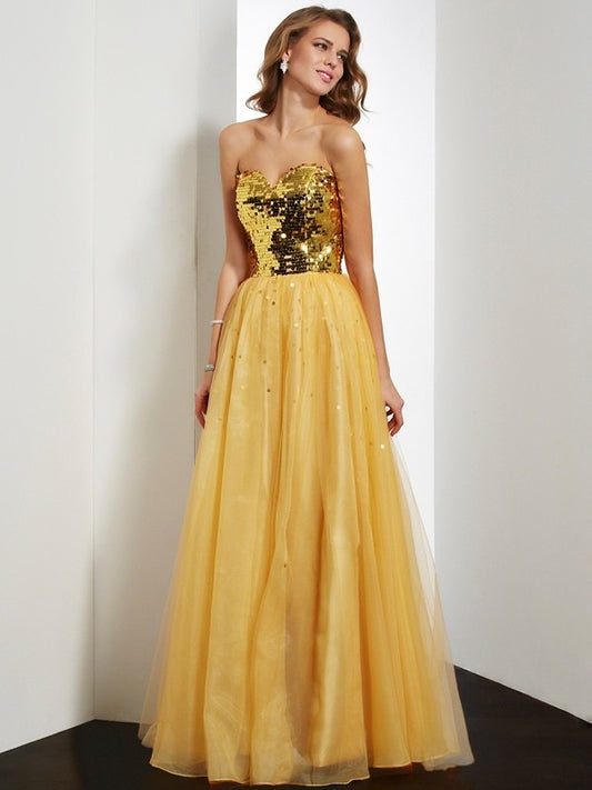 Sequin Sleeveless Gown Ball Sweetheart Long Organza Dresses