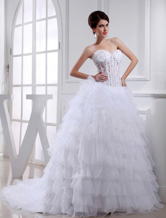 Gown Beading Sweetheart Sleeveless Ball Applique Organza Wedding Dresses